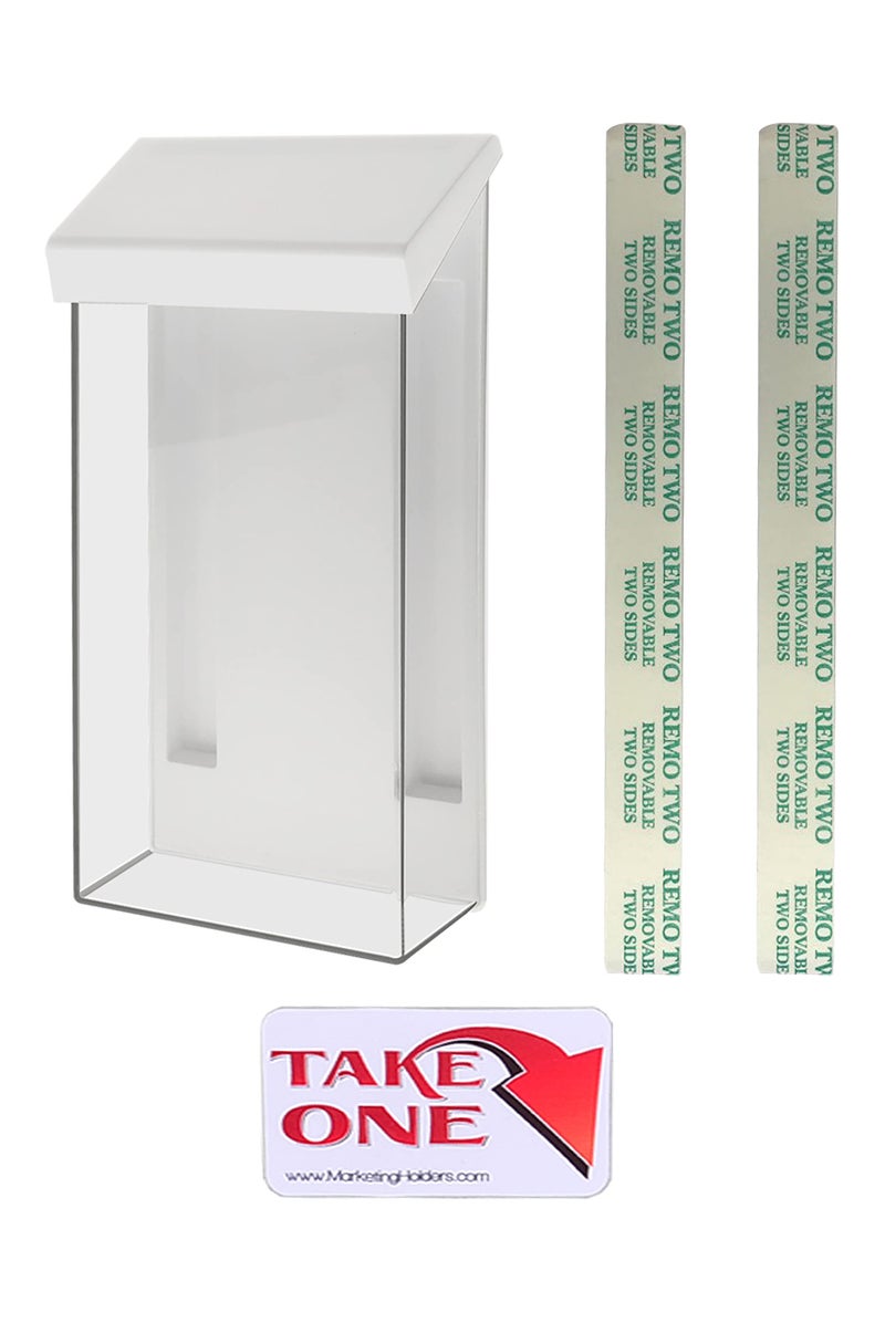 Marketing Holders Outdoor Brochure Holder Box Clear with White Lid Holds 4" x 9" Trifolds Real Estate Sheets Pamphlets Menus for Sign Store Front Display Take One Caddy - Image 1